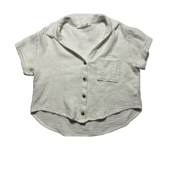 Altar'd State Button Shirt Womens White Gauze Cotton Top Cottage Costal Resort L - Picture 7 of 7